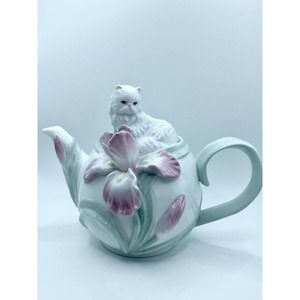 Porcelain Persian Cat Lily Flower Teapot